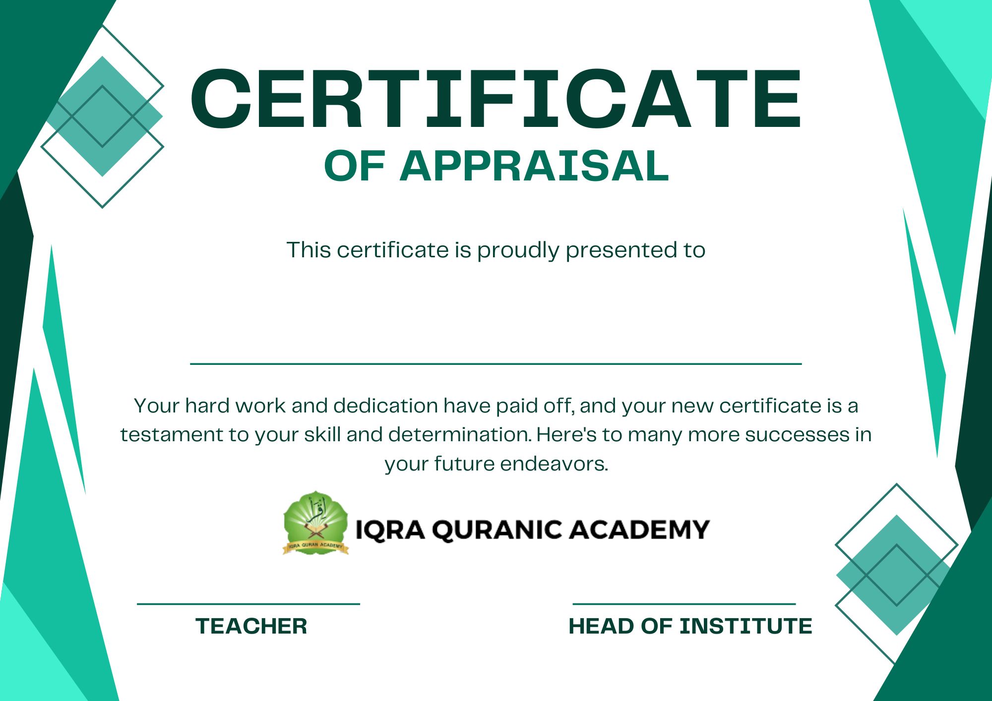 Certificate of Appraisal